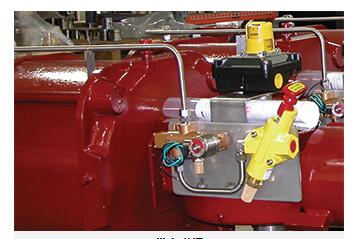 图：带电磁阀位置感应的流体动力方向控制阀（金色）